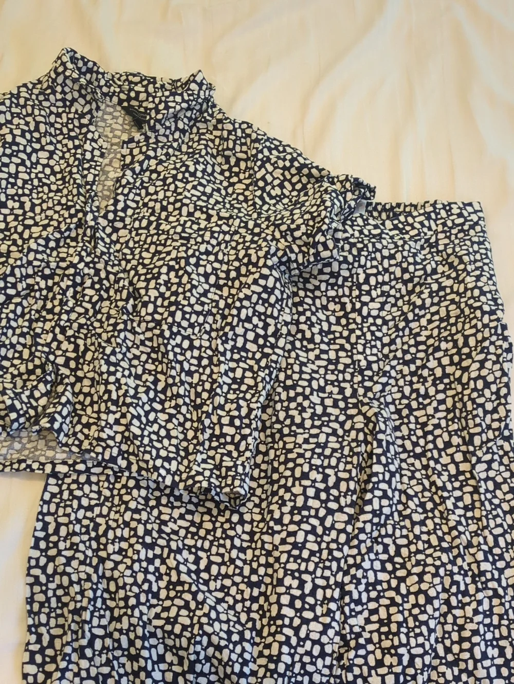 Banana Republic Navy and White Linen-Blend Printed Set - Top & Bottom